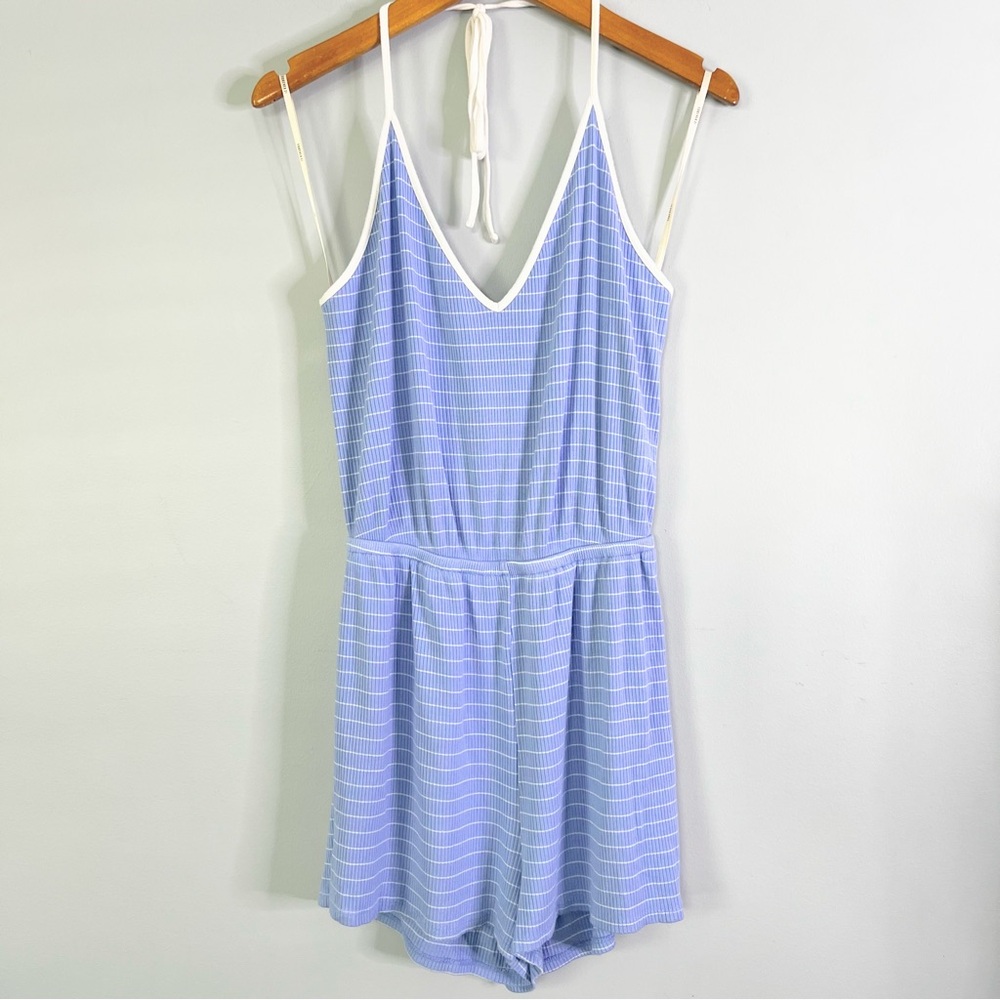 Forever 21 Striped Ribbed Romper Blue & White Size Large